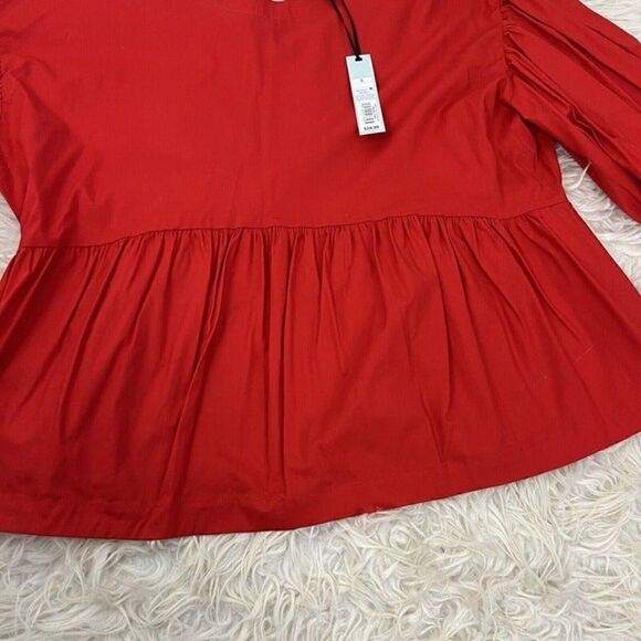 Prologue Red Balloon Sleeve Peplum Womens Romantic Blouse Size Large NWT Cotton - Picture 8 of 10